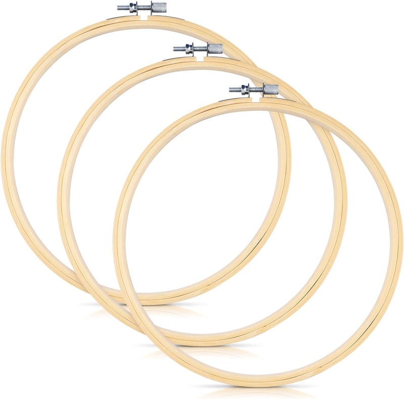 TINDTOP 3 Pieces Embroidery Hoops, 12 inch Bamboo Frame Circle Cross Stitch Hoop Ring Embroidery Hoops Set for Embroidery and Cross Stitch - Image 1